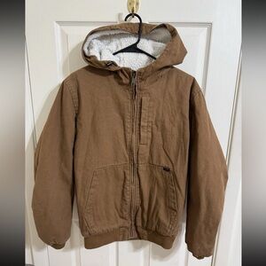 Lee Jacket Mens Medium Brown Sherpa Lined Full Zip Canvas Hooded Workwear